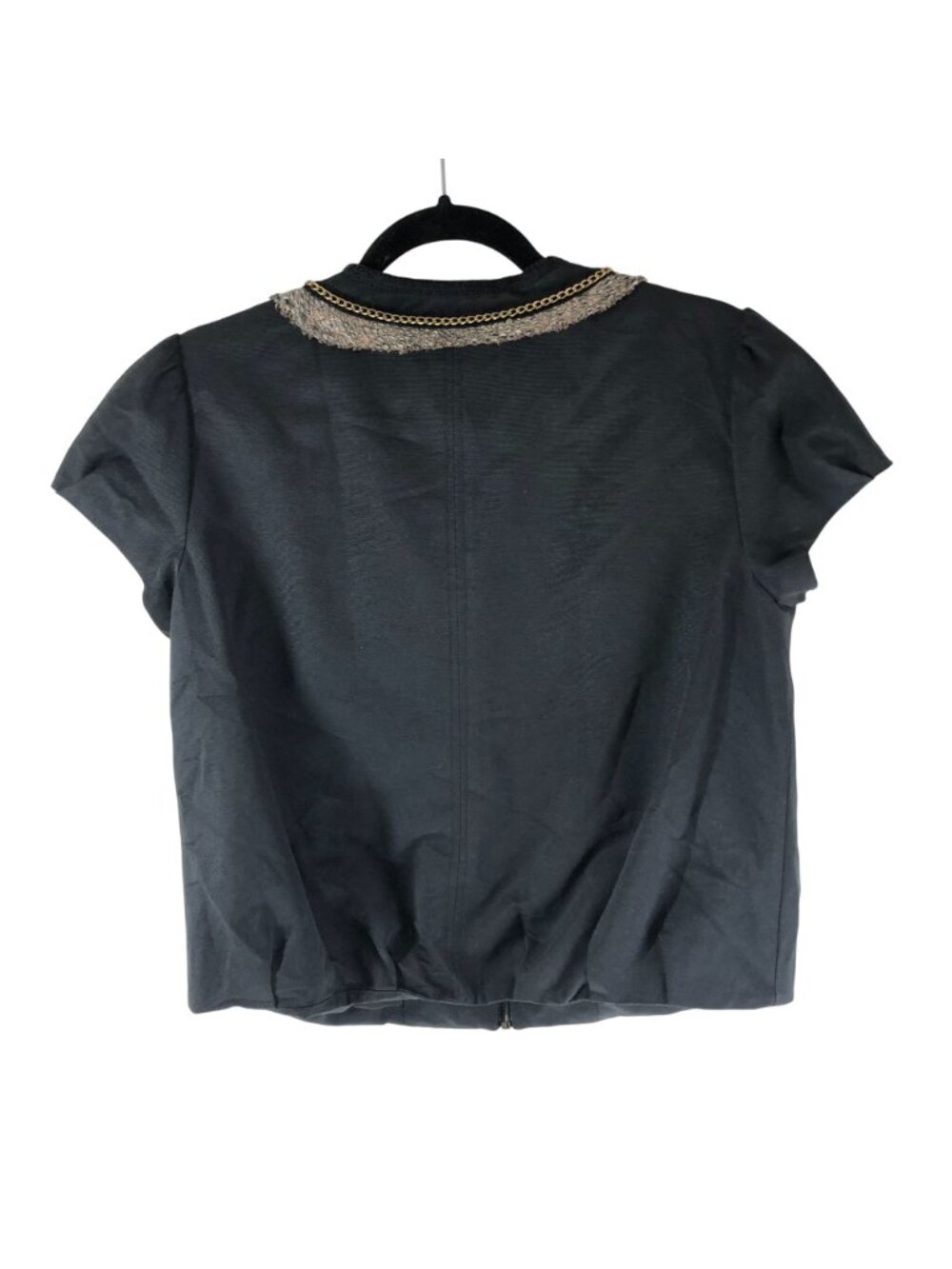 BCBGMaxAzria Womens Blazer Cap Sleeve Y2K Full Zip Chain Tweed Detail Black M - Picture 2 of 4